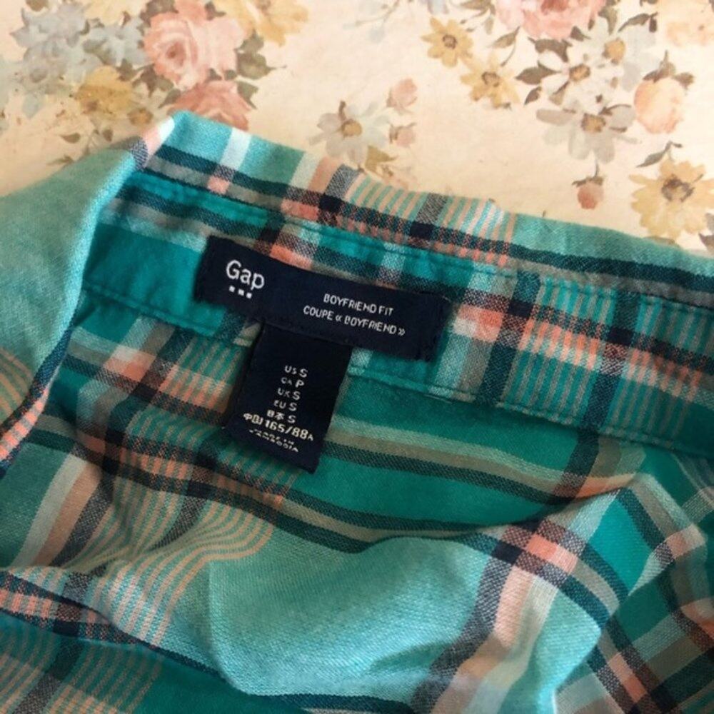 Gap Teal Boyfriend Plaid Button Down Shirt - Picture 3 of 8